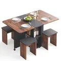 Produktbild: Mondeer Esstisch mit 4 Hockern Platzsparend (120x80→33x80cm), Rollbar mit Bremsen, 3-in-1 Funktion & Schnell Aufgebaut Braun und Schwarz