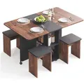 Produktbild: Mondeer Essgruppe Esstisch mit 4 Hockern, Platzsparend, 3-in-1-Funktion, Rollbar & Stabil 120x80 cm braun|schwarz