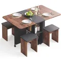 Produktbild: Mondeer Esstisch mit 4 Hockern Platzsparend (120x80→33x80cm), Rollbar mit Bremsen, 3-in-1 Funktion & Schnell Aufgebaut Braun und Schwarz - Braun/Schwarz
