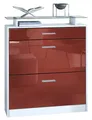Produktbild: Vladon Schuhschrank Loret (hängender Schuhkipper für 16 Paar Schuhe, mit 2 Klappen und 1 Schublade und Glasablage) Weiß matt/Bordeaux Hochglanz (89 x 104 x 23 cm)