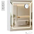 Produktbild: Wandschrank mit Spiegel und LED-Beleuchtung, Vergrößerungsspiegel - Weiß