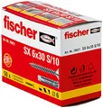 Produktbild: Fischer Spreizdübel SX 6 x 30 S, Schachtel mit 50 Nylondübeln und passenden Schrauben, Dübel für optimalen Halt bei Befestigungen in Beton, Hochlochziegel, Porenbeton, Vollziegel uvm. 70021 Standard