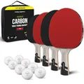 Produktbild: PRO-SPIN Tischtennisschläger Set - Carbon Profischläger & Tischtennisbälle 3 Sterne - Überlegener Präzision, Spin - Profi-Obergummi, 2,0mm Schwammstärke, Schutzhülle (Set für 4 Spieler,Rot)