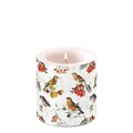 Produktbild: Ambiente Kerze Stumpenkerze Wachswindlicht 9 cm hoch Brenndauer ca 35h Vögel und Beeren Dekorationskerze Serie autumn birds