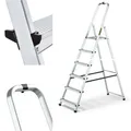 Produktbild: DRABEST | Trittleiter Klappbar Alu Leiter 6 Stufen Stehleiter Haushaltsleiter Belastbar bis 125 kg Mehrzweckleiter er Haken