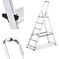 Produktbild: DRABEST | Trittleiter Klappbar Alu Leiter 6 Stufen Stehleiter Haushaltsleiter Belastbar bis 125 kg Mehrzweckleiter er Haken