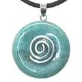 Produktbild: Steinfixx® - Amazonit Edelstein Donut optional als Kette mit versilberter oder vergoldeter Spirale und Wildlederband | Heilstein | Edelstein | Chakra-Stein (Mit Silberspirale)