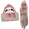 Produktbild: iyoimono Rosa Faultier Geschenk für Frauen Tragbare Decke Sofadecke Sloth Kuscheldecke Flauschig Cartoon Kuscheldecke Niedliches Tiermuster Wohndecke 152 * 125cm