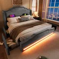 Produktbild: STILVORA Polsterbett 180x200cm Stauraumbett Doppelbett mit 4 Schubladen,Jugendbett mit Lattenrost,LED-Beleuchtung und USB-C-Ladeanschluss,Grau(ohne Matratze)