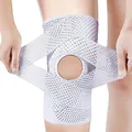 Produktbild: NELLHOMY Professionelle Kniestütze,Kniebandage mit Offen Patella Pads & Feder Seitenstabilisatoren,Verstellbare Kniebandage mit v-förmiges Band für Arthritis Verletzungen Wiederherstellung(Weiß,XXL)