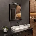 Produktbild: Schwarz Badspiegel mit Beleuchtung 4000 K IP44 H:70 x B: 60 cm - Bathroom Mirror - Badezimmer Spiegel Rechteckig mit Ablage und Schwarze LED-Lampe - Schwarz