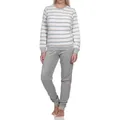 Produktbild: Normann Pyjama Damen Frottee Schlafanzug langarm mit Bündchen in Streifenoptik blau 52-54