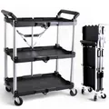 Produktbild: Pallit Serve Servierwagen mit Rollen 75 kg Tragkraft 3 Ebenen, klappbarer Küchenwagen, Rollwagen aus Metall 600 x 380 mm für Küche, Büro, Werkstatt