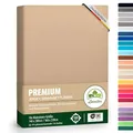Produktbild: Premium Spannbettlaken, extra schwer und dick, 97% Mako-Jersey-Baumwolle und 3% Elasthan, auch Boxspringbett geeignet, 140 x 200-160 x 220 cm, Sand/Cappuccino