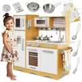 Produktbild: XXL Kinder-Holzküche mit LED-Beleuchtung, Backofen, Kühlschrank und Zubehör, ab 3 Jahre