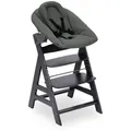 Produktbild: hauck Alpha Newborn Set Plus, Dark Grey - Babystuhl mit Premium Neugeborenenaufsatz ab Geburt, Mitwachsender Holzhochstuhl bis 90 kg Inklusive 5-Pu... - Grau