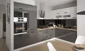 Produktbild: L-Form Küchenzeile ESSEN TREND 336x225cm perlweiß Front weiß graphit Hochglanz