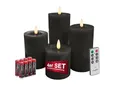 Produktbild: LC Home Candela Lights LED Kerzen 4er Set mit Fernbedienung, Batterien & Timerfunktion LED Echtwachs Kerzen Flammenfunktion & dimmbar Winter Schwarz