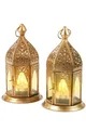 Produktbild: Orientalische Laternen 2er Set Laterne Basem Klar | 2X Orientalisches Windlicht aus Metall & Glas in Klar | Marokkanische Glaslaterne für draußen als Gartenlaterne