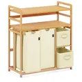 Produktbild: ADEL DREAM Wäschekorb 4 Fächer 2 Regale Wäschesammler 140L Wäscheboxen Mit Korb Wäschesortierer mit 2 Wäschesäcken & 2 Stoffboxen Wäschesack Bambus Wäscheregal Wäschebox Laundry basket Beige