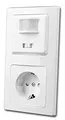 Produktbild: Delphi Bewegungsmelder & Steckdose Weiß UP 230V~ Unterputz 160° Wandsensor mit Schutzkontaktsteckdose im Doppelrahmen