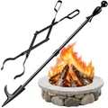 Produktbild: Amagabeli 2-teilig Kaminzangen Set mit Haken 66cm Schwerlast Kaminholzzange & 81cm Feuerhaken für Holzofen, Kaminöfen, Lagerfeuer Rostfreier Kaminbesteck für Brennholz,Kohle, Feuerholz (Haken + Zange)