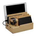 Produktbild: Relaxdays Ladestation, für Apple Watch, Bambus, HxBxT 15 x 21,5 x 15 cm, Handystation, Tablethalter, Uhrenständer, Natur