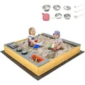 Produktbild: COSTWAY Holzsandkasten, Kindersandkasten mit Küchenzubehör und eingebauter Sitzbank, für Kinder von 3-8 Jahren, Natur - Naturbelassen