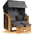 Produktbild: Strandkorb Hanse Ostsee XXL Strandkorb Volllieger 2 Sitzer zerlegt - 120cm breit - Grau Weiß Nadelstreifen, ideal für Garten, Terrasse oder Balkon