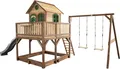 Produktbild: AXI Spielhaus Liam mit Sandkasten, Doppelschaukel & grauer Rutsche | Stelzenhaus XXL in Braun & Grün aus  Holz für Kinder | Spielturm mit Wellenrutsche für den Garten