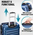 Produktbild: MONZANA® 4tlg Kofferset Schloss Wäsche Organizer Kofferwaage Gurt Gel-Griffe Zwillingsrollen Standfüße Trolley Reisekoffer Hartschalen Koffer S-M-L-XL, Farbe:navy
