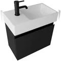 Produktbild: Alpenberger Waschtisch mit Unterschrank 45 cm | Schwarz-Matt Waschbeckenunterschrank Bad | Keramik Waschbecken Badmöbel Set | Vormontierter Badschrank