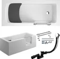 Produktbild: Badewanne Rechteck Set 6in1 160x75 Rechts mit AcrylSchürze, Seniorenbadewanne + Glastür und Holzsitz, Premium Ablaufgarnitur und Füßen | BADLAND AVO