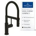 Produktbild: Villeroy & Boch Steel Expert Compact Küchenarmatur, Hochdruck mit Umschaltfunktion und 360° schwenkbarem Auslauf mit Spiralfeder, Laminarstrahl, 143 mm Auslaufhöhe, Matt Black