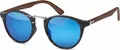 Produktbild: styleBREAKER Uni Sonnenbrille Panto Holzoptik | Runde Retro Brille mit Metallsteg & UV400 | Modisches Wood Look Design (Kunststoff) inkl. Etui & Tuch