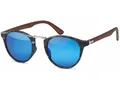 Produktbild: styleBREAKER Unisex Sonnenbrille Panto Holzoptik | Runde Retro Brille UV400 | Modisches Wood Look Design (Kunststoff) inkl. Etui & Tuch, Schwarz-Silber/Blau verspiegelt
