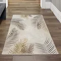 Produktbild: Teppich-Traum LÄUFER Designer Teppich Flur Wohn- & Schlafzimmer Palmenzweige Creme grau Gold Größe 80x150 cm