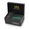 Produktbild: Massi Morino Krawatte Dunkelgrün mit Einstecktuch Set Herren inkl. Manschettenknöpfe, Krawattennadel und Geschenkbox | Männer Krawattenset zur Hochzeit