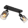 Produktbild: Globo Lighting - Deckenleuchte Spotleuchte 2 Strahler schwarz Rauchglas Deckenstrahler Spots schwenkbar, Glas Metall, 2x E14 Fassung, LxBxH 26x7x13,7