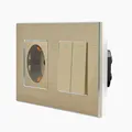 Produktbild: Wippschalter Serienschalter Steckdose Schuko Aluminiumrahmen Alu 2 Fach Gold