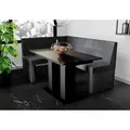 Produktbild: Eckbankgruppe 168x128 cm BLAKE R Stoff Soro Anthrazit / Esstisch DANTE Schwarz