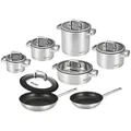 Produktbild: Am Cook Kochtopfset Senna S13 Plus, Edelstahl, Metall, 13-teilig, 16 cm,20 cm, 1,7 L,3,4 L,6 L,9 L, Abgießfunktion, Griffe werden nicht heiß, leichte Reinigung,mit Dampfablass, Kochen, Töpfe, Topfsets