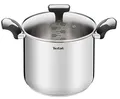 Produktbild: Tefal Emotion Kochtopf, hoch, 22 cm, 6 l, Edelstahl, dicker Boden für gleichmäßige Hitzeverteilung, elegantes Design, robuste Griffe, Glasdeckel, Induktion E3016104, Cranberry
