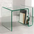 Produktbild: Moderner Glas Couchtisch FANTOME 50cm Beistelltisch mit Ablagefach für Magazine transparent Sofatisch Wohnzimmer