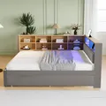 Produktbild: okwish Schlafsofa 140*200 Multifunktionsschlafsofa,Einzelbett, ausgestattet mit LED Leuchten, Steckdosen und vielen Ablagefächern, ohne Matratze,Dunkelgrau