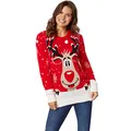 Produktbild: dressforfun 900828 Damen Weihnachtspullover Rudi Rentier, Strickpullover mit lustigem Rentier und Schneeflocken - Diverse Größen - (S | Nr. 303345)