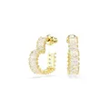 Produktbild: Swarovski Matrix Kreolen, Kleine, Weiße Ohrringe in Herz-Form mit Gold-Legierungsschicht und Strahlenden Swarovski Kristallen im Baguette-Schliff