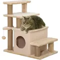 Produktbild: Hundetreppe 3/4 Stufen 66 Cm Hoch Haustiertreppe Mit Schlafhöhle, Rampe, Sipielball, Katzentreppe Für Mittelgroße Katze Hunderampe Einstiegshilfe Für Bett, Sofa, Couch, Beige - Pawhut