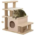 Produktbild: PawHut Hundetreppe 3/4 Stufen 66 cm Hoch Haustiertreppe mit Schlafhöhle, Rampe, Sipielball, Katzentreppe für mittelgroße Katze Hunderampe Einstiegshilfe für Bett, Sofa, Couch, Beige