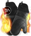 Produktbild: AVANA Silikon Ofenhandschuhe Hitzebeständige Anti-Rutsch Kochhandschuh mit weichem Baumwoll-Innenfutter bis zu 350°C Handschuhe für Kochen und Backen - Schwarz